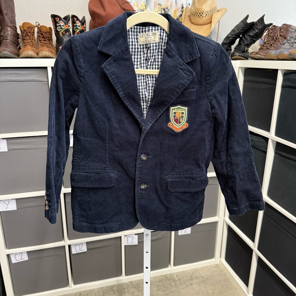 Leo & Lily Boys Kids Navy Corduroy Elbow Patch Preppy School Uniform Blazer
